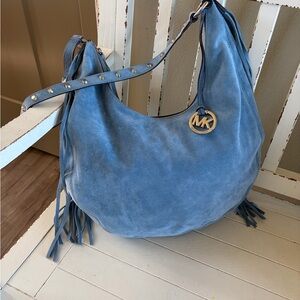 Michael Kors Blue Suede Fringe Shoulder Bag